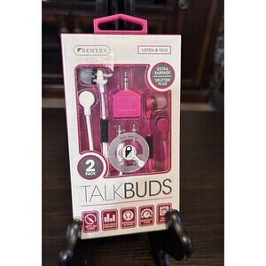 Sentry TalkBuds 2 Pack Wired Earbud Headphones Pink White 3.5mm New